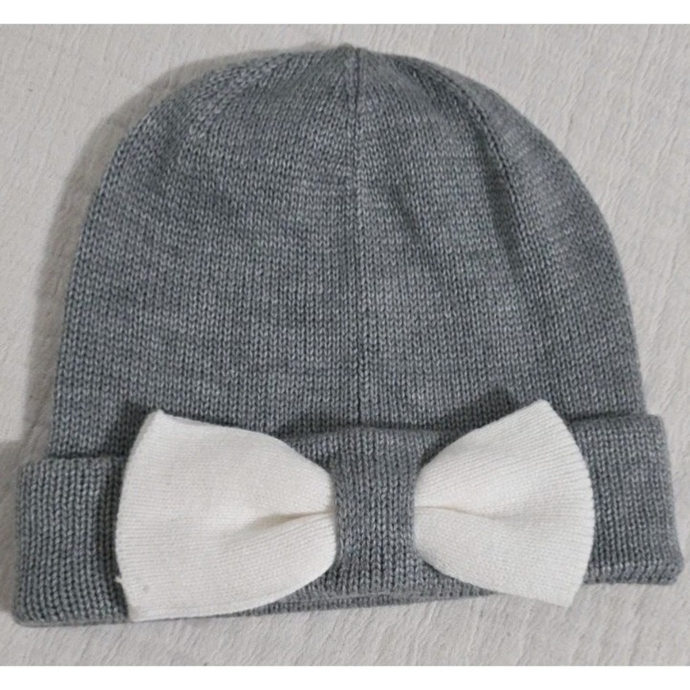 Kate‎ Spade Bow Beanie Heather Grey/Cream Winter Fall Accessory Hat NEW
